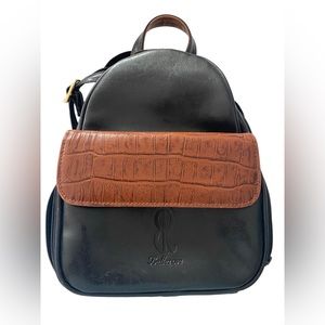 BELLEROSE Leather Brown/Black Small Convertible Backpack/ Sling Purse